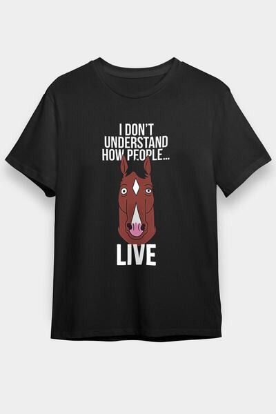 ZOKAWEAR Unisex Bol Kalıp Bojack Horseman Baskılı Siyah Tişört - Tshirt
