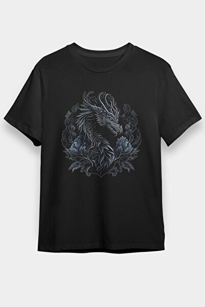ZOKAWEAR Unisex Loose Fit Dragon Printed Μαύρο T-Shirt - Tshirt
