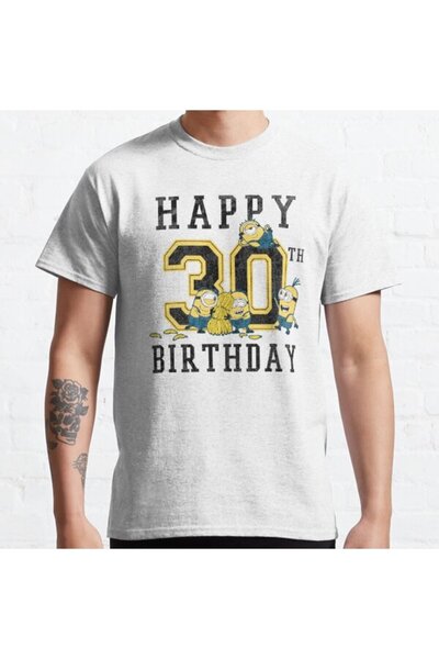 ZOKAWEAR تي شيرت مطبوع بتصميم فضفاض للجنسين من Minions Happy 30th Birthday