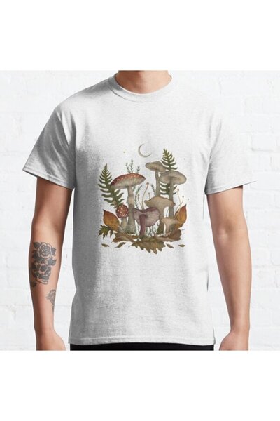 ZOKAWEAR Tricou cu imprimeu unisex cu ciuperci de toamnă, loose fit