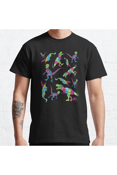 ZOKAWEAR Loose Fit Unisex Jurassic World: Fallen Kingdom Dinosaur Color Pop Toss Design Printed T-shirt