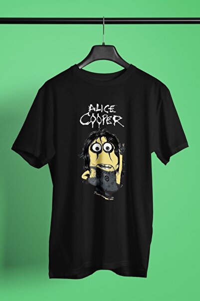 ZOKAWEAR تي شيرت أسود مطبوع بقصة فضفاضة للجنسين من أليس كوبر