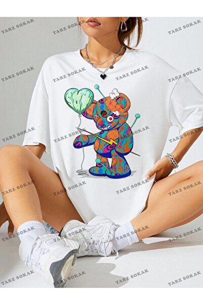 Tarzsokak Tricou unisex BAY cu umăr căzut cu imprimeu urs - KOD-1375