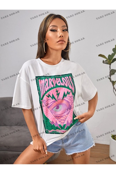 Tarzsokak Tricou de vară cu umăr grafic unisex BAY PETITE - KOD-1314