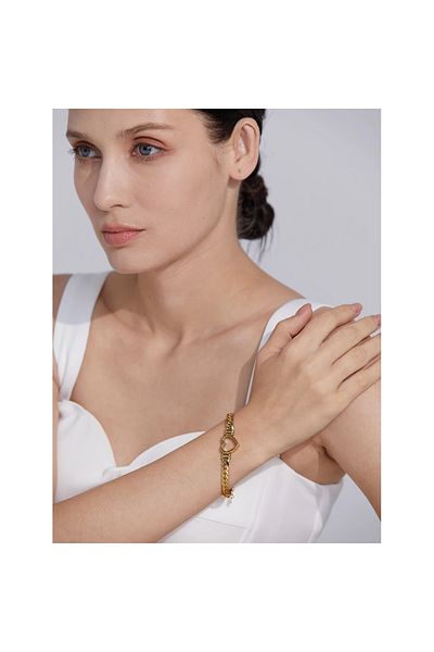zeynep Z&D ACCESSORY 316L Gold Steel Heart Wicker Non-Tarnish Bracelet