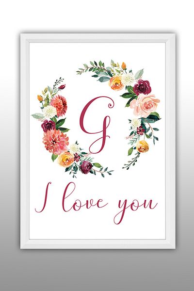 bymat G Te iubesc - Coroană de flori Cadru decorativ alb A3 cu imagine - Pictură 30x40 - 821