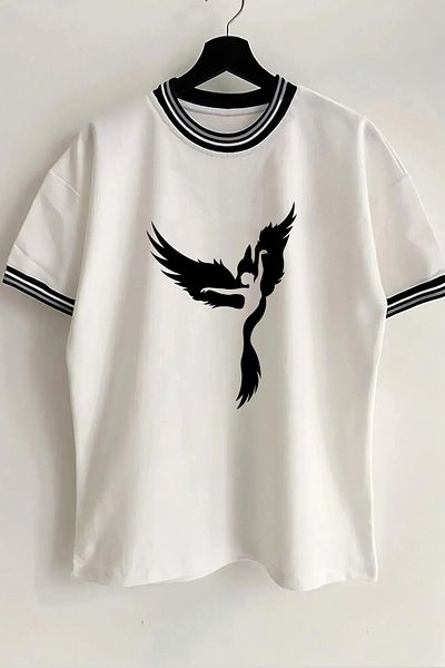 Vordevia Cargo Dance Printed New Szn γιακά και μανίκι με λεπτομέρεια με ραβδώσεις λευκό oversize unisex μπλουζάκι