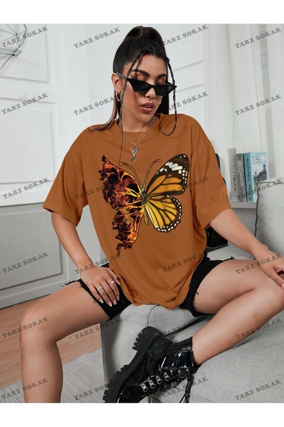 Adrift BAY Unisex majica sa leptirima Sa deznom Oversize kroj bez ramena - KO...