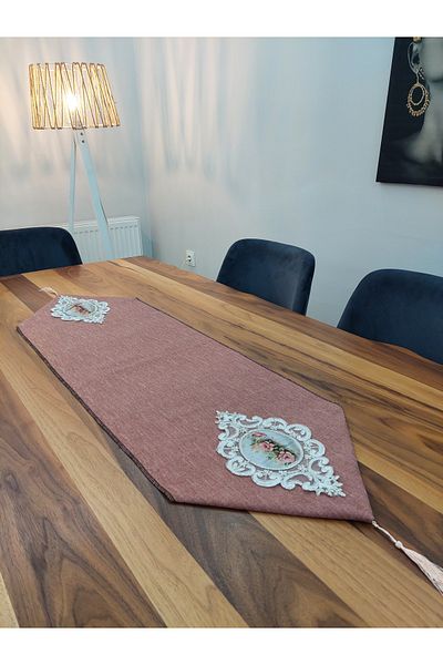İSSE TEKSTİL Table Cloth, Runner, 110x35 Tight Textured Lined Fabric Special Design