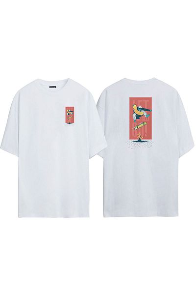 THEWERT Unisex Let Your Self Go Μπροστά πίσω με στάμπα λευκό υπερμεγέθη μπλουζάκι