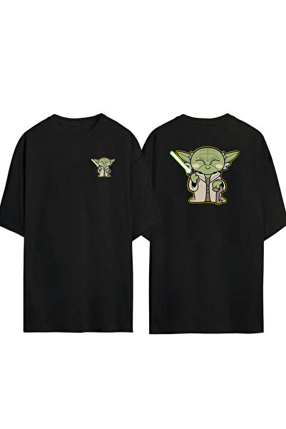 THEWERT تي شيرت أسود كبير الحجم مطبوع عليه Star Wars Master Yoda للجنسين من ا...