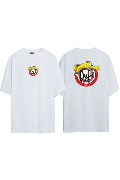 THEWERT Μπλουζάκι Unisex Duff Cerveja Λευκό Oversize με στάμπα μπροστά και πίσω