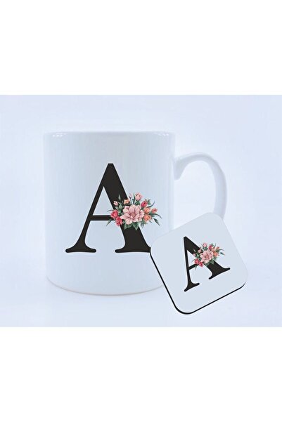 Azresa Floral Letter A Mug Cup And Base