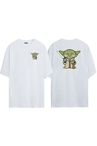 THEWERT Tricou oversize alb cu imprimeu unisex Star Wars Master Yoda față spate