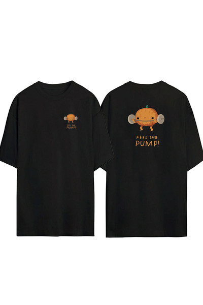 THEWERT Unisex Feel The Pump Prednji Zadnji Štampano Crni Oversize kroj T-shirt