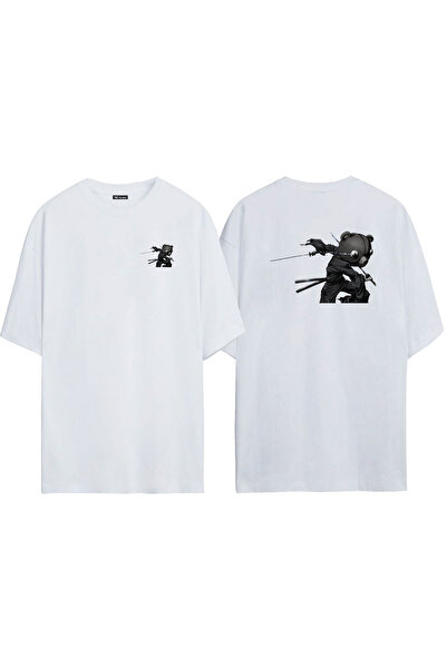 THEWERT Unisex Osveta Kume Prednja Strana Štampano Bela Oversize kroj T-shirt