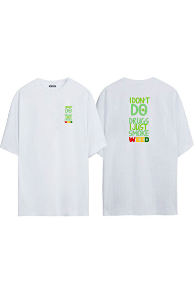 THEWERT Унисекс тениска с щампа отпред и отзад с бяла овърсайз надпис „Не упо...