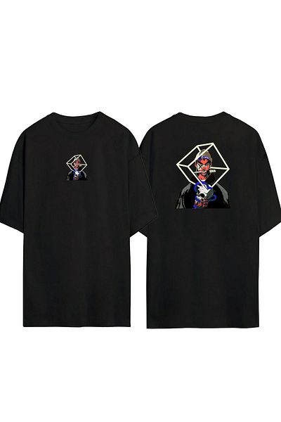 THEWERT Tricou oversize negru unisex - Imprimat față și spate, Băiat Cu Cuțit