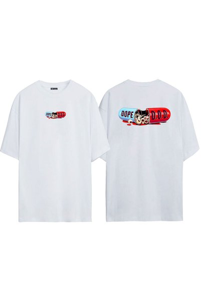 THEWERT Unisex Dope D.O.D Eye Prednja i Zadnja Štampano Bela Oversize kroj T-...