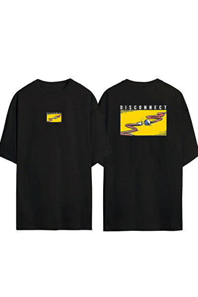 THEWERT Unisex prekidač prednji zadnji Štampano crni Oversize kroj T-shirt