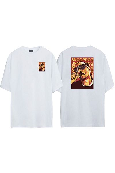THEWERT Μπλουζάκι Unisex Snoop Dogg Smoke μπροστά και πίσω με στάμπα λευκό oversize