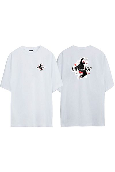 THEWERT Unisex Hypnosis Skull Μπροστά πίσω με στάμπα λευκό μπλουζάκι Oversize