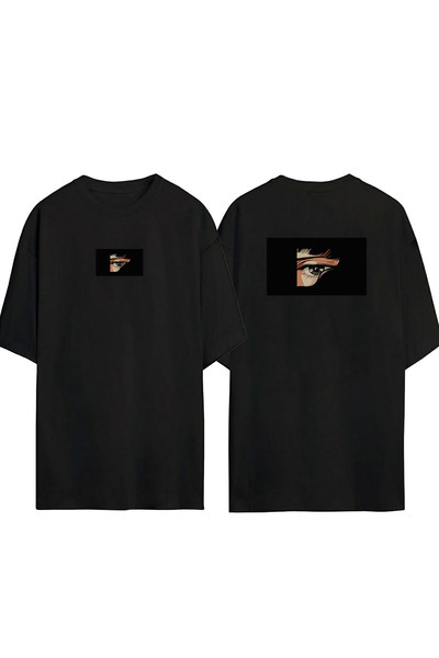 THEWERT Unisex zeleni prednji i zadnji Štampano crni Oversize kroj T-shirt