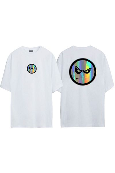 THEWERT Tricou alb oversize - Unisex, Imprimat față și spate, culoare folie