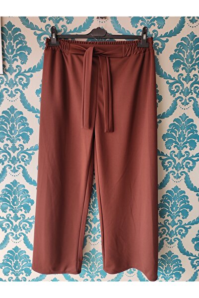 Kadın Mevsimlik Beli Lastikli Bol Paça Taba Pantolon