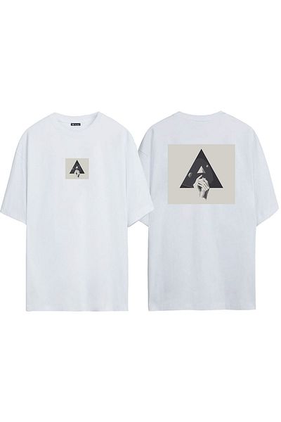 THEWERT Unisex Collage, Λευκό μπλουζάκι Oversize με στάμπα στο χέρι μπροστά και πίσω
