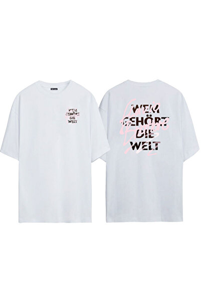 THEWERT Unisex Wem Gehört Wie Welt εμπρός και πίσω με στάμπα λευκό μπλουζάκι Oversize