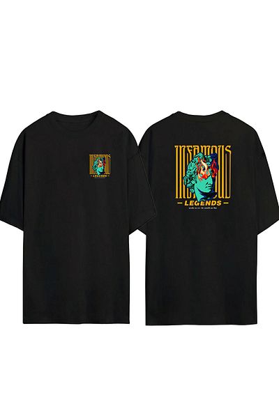 THEWERT Tricou unisex Legends Flame Eyes Fata Spate Imprimat Negru Oversize