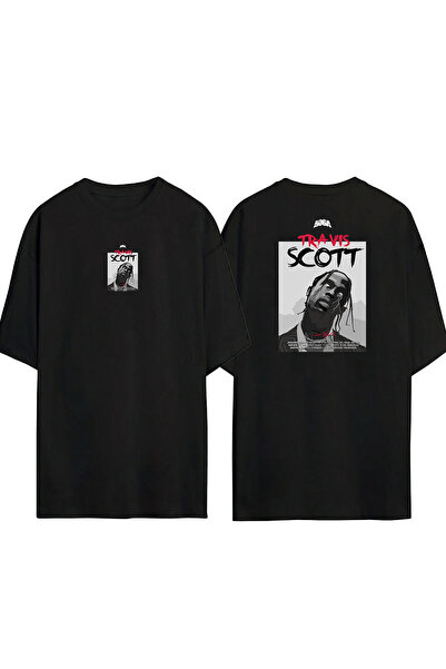 THEWERT Tricou supradimensionat negru cu imprimeu Yoga Travis Scott, unisex