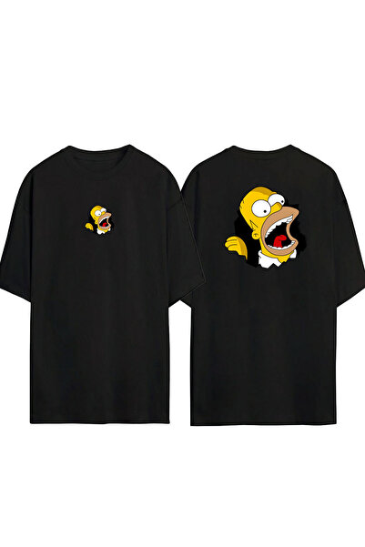 THEWERT Unisex Homer Simpson Prednja strana Zadnja strana Štampano Crna Overs...