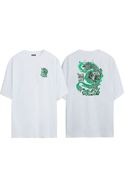 THEWERT Unisex Dragon, Tell Me Your Front and Back Printed White Oversize T-shirt
