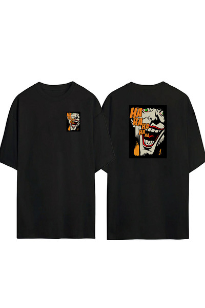 THEWERT Tricou supradimensionat negru cu imprimeu Joker HA HA Fata Spate unisex