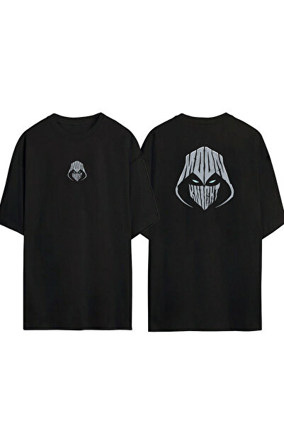 THEWERT Tricou negru supradimensionat unisex, Moon Knight, cu imprimeu față î...