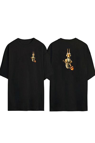 THEWERT Tricou supradimensionat negru cu imprimeu unisex Ice Age Squirrel