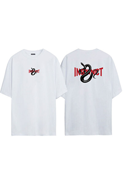 THEWERT Unisex Instinct, Zmija Prednja Stražnja Štampano Bela Oversize kroj T...