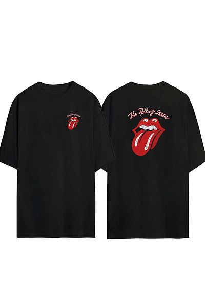THEWERT Унисекс тениска с щампа отпред и отзад на The Rolling Stones с голям размер