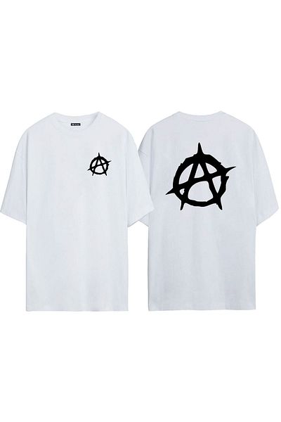 THEWERT Tricou oversize alb cu imprimeu Anarchy unisex față spate