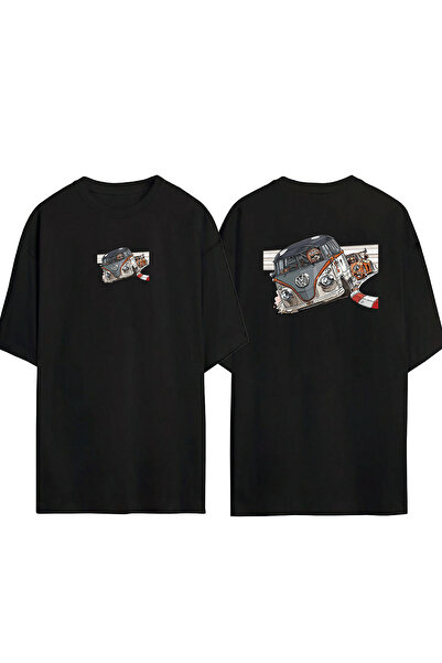 THEWERT تي شيرت أسود كبير الحجم مطبوع عليه سيارة سباق فوسفوس للجنسين من الأما...