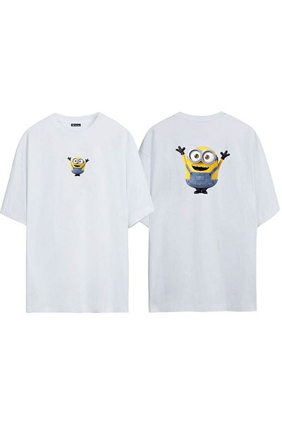 THEWERT Tricou unisex Minion Bob Minion Kevin Fata Spate Imprimat alb oversize
