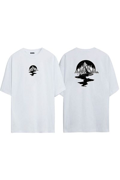 THEWERT Unisex Mountain And Sky Stars εμπρός πίσω με στάμπα λευκό μπλουζάκι oversize