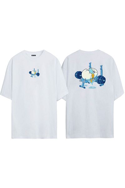 THEWERT Tricou alb oversize cu imprimeu unisex Sporting Broken Egg Fata Spate