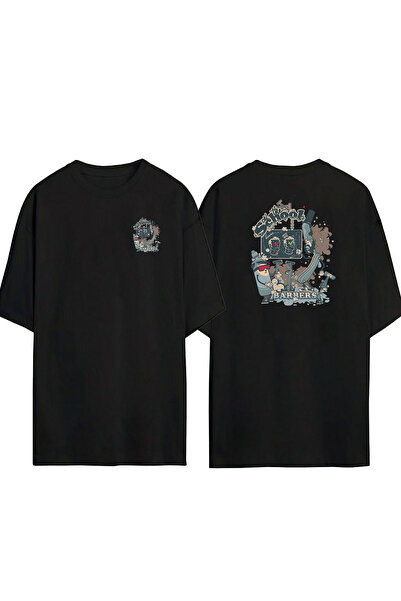 THEWERT Unisex The Old School Μπροστά και Πίσω εμπριμέ μαύρο μπλουζάκι Oversize