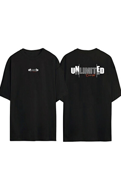 THEWERT Unisex Uned Limit Concept Prednji Zadnji Štampano Crni Oversize kroj ...