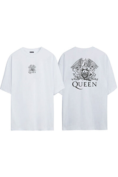 THEWERT Tricou oversize alb cu imprimeu cu sigla Queen Rocks Music, unisex, î...