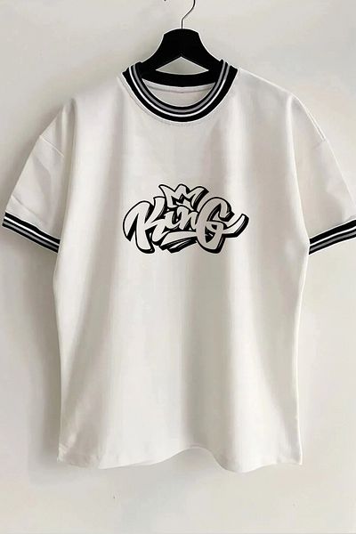 Vordevia Μπλουζάκι King Printed New Season με λευκό ριμπ ριμπ με λεπτομέρεια μανίκι και λεπτομέρεια