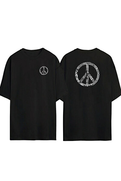 THEWERT Tricou supradimensionat negru cu imprimeu unisex cu simbol al liniști...